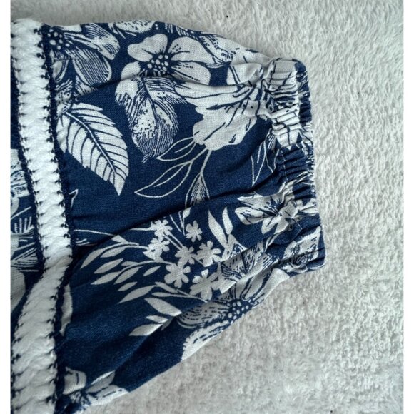 C&C California Womens Blue and White Floral Square Neck Linen Top Blouse Large - Picture 8 of 8